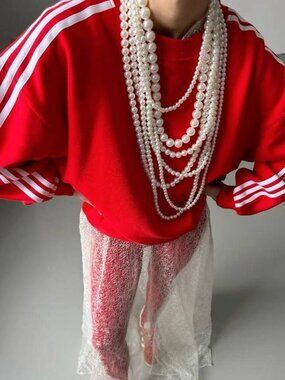 Zara White Faux Pearl Multilayer Multi Bead Layered Long Necklace Multi Stands